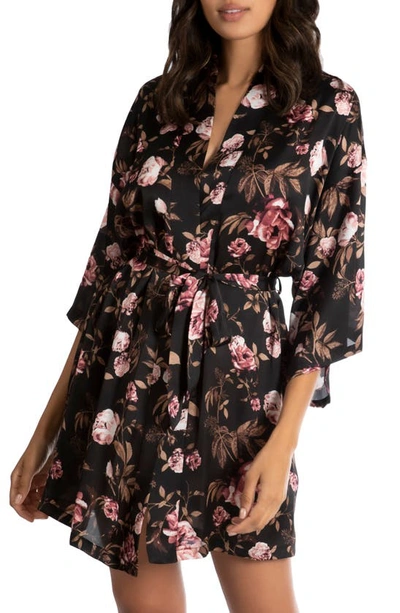 Shop Midnight Bakery Floral Satin Robe In Rosey Date/ Black