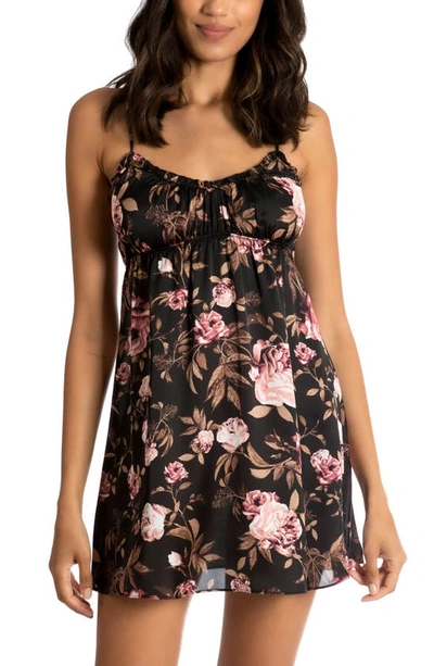 Shop Midnight Bakery Floral Satin Chemise In Rosey Date/ Black