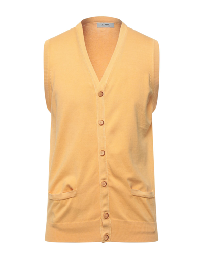 Shop Alpha Studio Man Cardigan Ocher Size 40 Cotton In Yellow