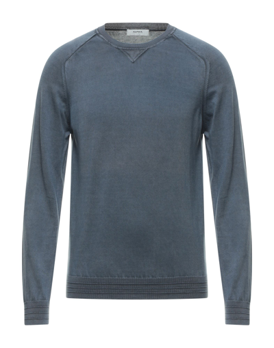 Shop Alpha Studio Man Sweater Slate Blue Size 36 Cotton