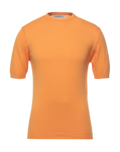 Shop Alpha Studio Man Sweater Orange Size Xxxl Cotton