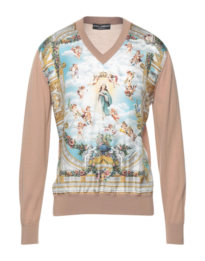 Shop Dolce & Gabbana Man Sweater Camel Size 42 Cashmere, Silk In Beige