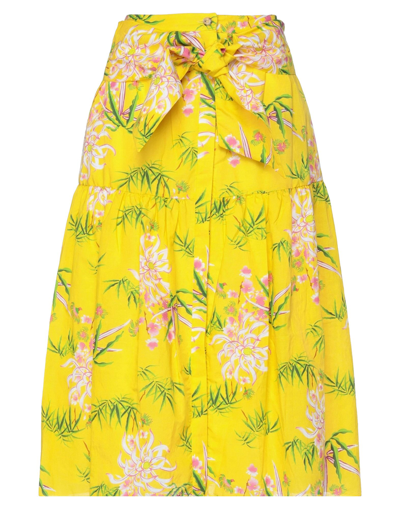 Shop Kenzo Woman Midi Skirt Yellow Size 2 Cotton, Linen