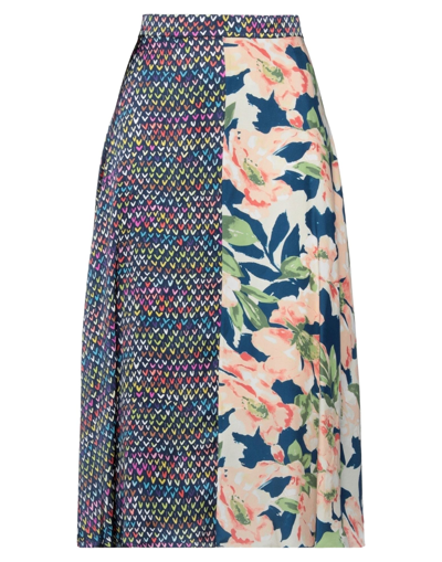Shop Duro Olowu Woman Midi Skirt Midnight Blue Size 8 Silk