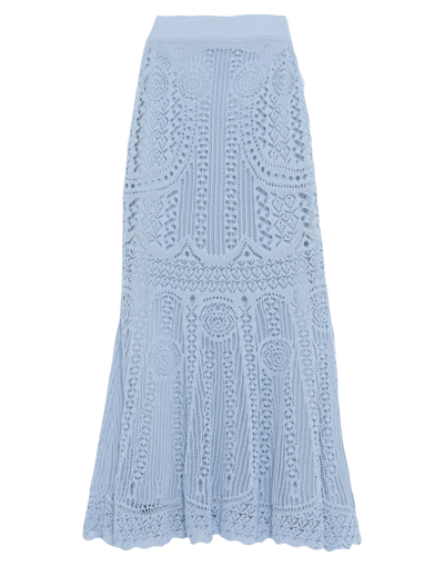 Shop Alexander Mcqueen Woman Maxi Skirt Sky Blue Size L Cotton, Polyamide, Elastane
