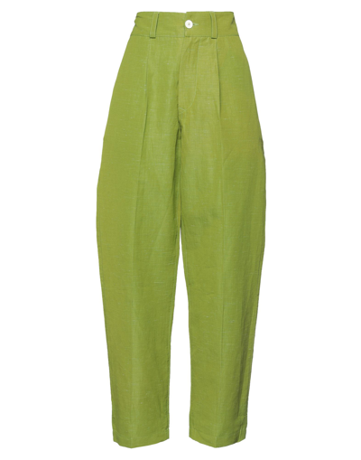 Shop Momoní Woman Pants Green Size 2 Cotton, Linen, Silk
