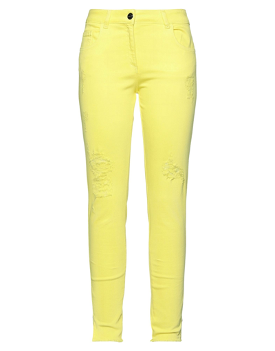 Shop Nenette Woman Denim Pants Yellow Size 30 Cotton, Elastomultiester, Elastane, Silk