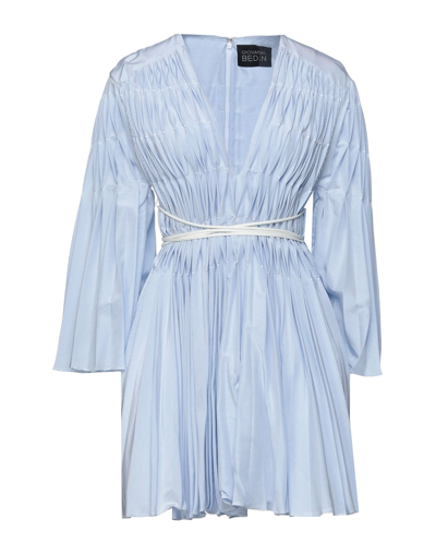 Shop Giovanni Bedin Woman Mini Dress Sky Blue Size 4 Silk, Cotton, Polyamide, Leather