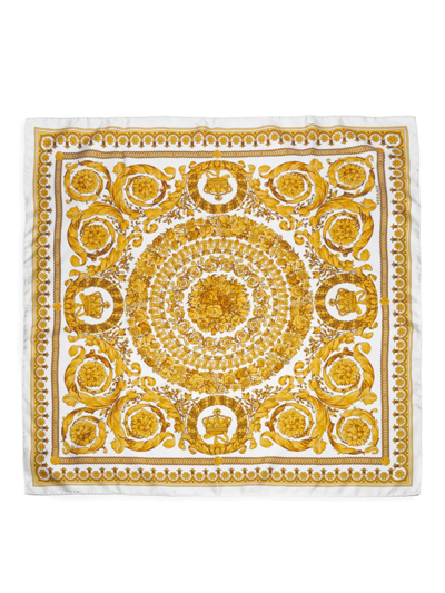 Shop Versace Women's Baroque Tribute Silk Scarf In White Gold