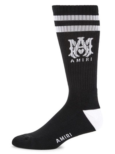 Shop Amiri Men's Ribbed Logo Sport Socks In Black
