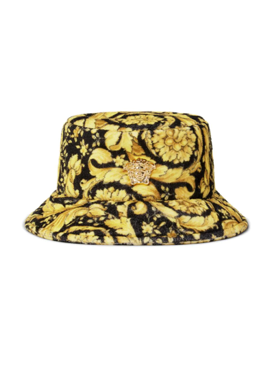 Shop Versace Youth Printed Cotton Bucket Hat In Neutral