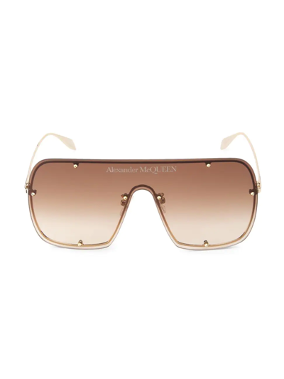 Shop Alexander Mcqueen Men's Icons 99mm Geometric Shield Sunglasses In Gold