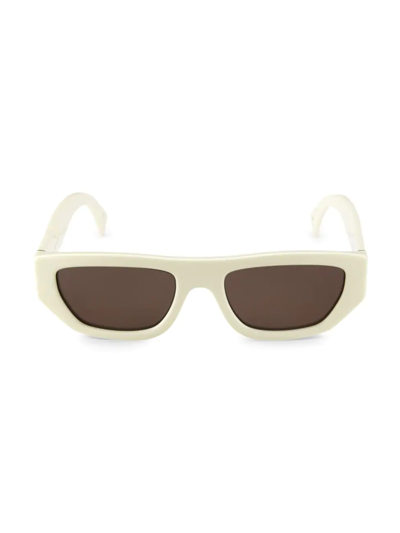 Shop Gucci Men's  Logo 53mm Rectangular Sunglasses In Ivory