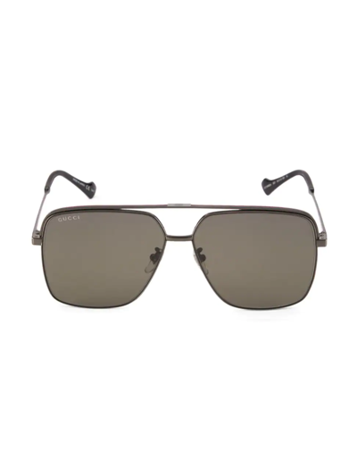 Shop Gucci Men's Web 61mm Pilot Sunglasses In Ruthenium