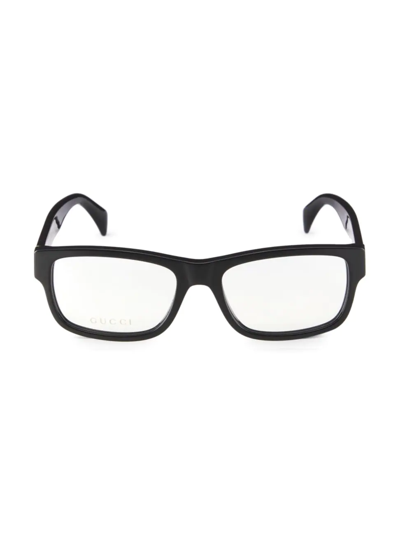 Shop Gucci Men's  Logo 56mm Rectangular Eyeglasses In Black