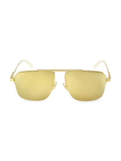 Shop Bottega Veneta Men's Minimalist 58mm Navigator Sunglasses In Gold