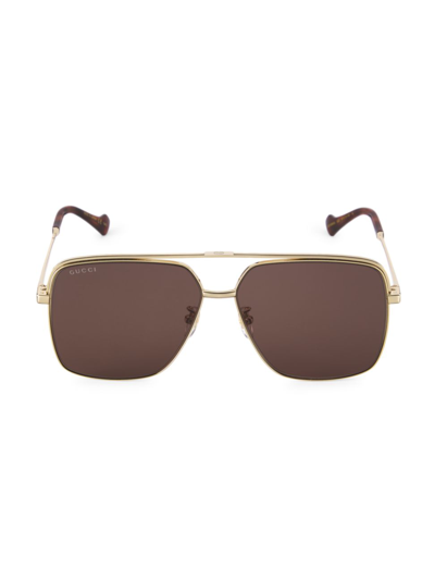 Shop Gucci Men's Web 61mm Pilot Sunglasses In Gold