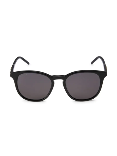 Shop Gucci Men's  Logo 50mm Round Sunglasses In Black
