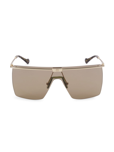 Shop Gucci Men's Web 99mm Shield Sunglasses In Gold