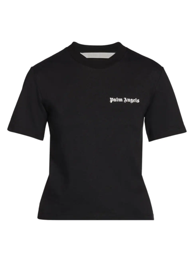 Shop Palm Angels Women's Classic Logo Fitted T-shirt In Black White