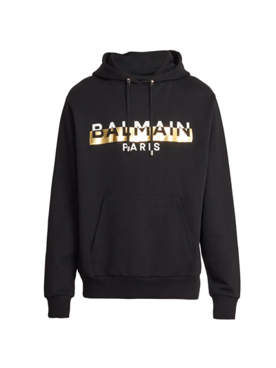 Shop Balmain Men's  Foil Logo Hoodie In Noir Blanc