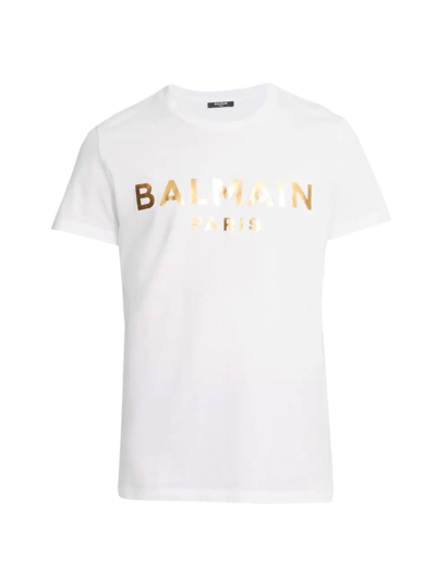 Shop Balmain Men's  Foil Logo T-shirt In Blanc