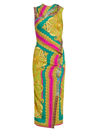 Shop Versace Women's Heritage Printed Georgette Dress In Mauvelous Citron
