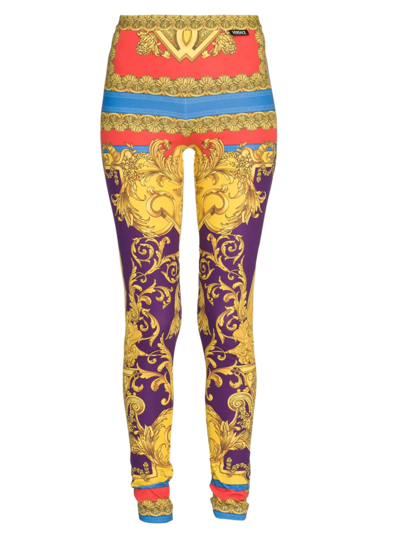 Shop Versace Women's Heritage Print Ankle Crop Leggings In Dark Orchid Sun