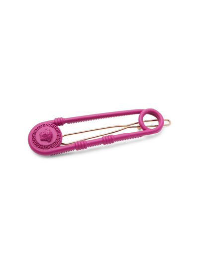Shop Versace Medusa Safety Pin Hair Clip In  Gold Cerise