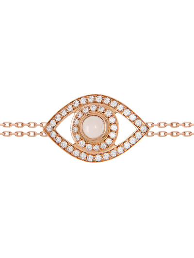 Shop Netali Nissim Women's 18k Rose Gold Big Eye Bracelet With Diamonds & Rose Quartz Center Stone