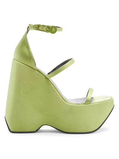 Shop Versace Women's 3 Strap Satin Platform Wedge Sandals In Citron