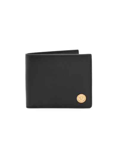 Shop Versace Men's Leather Bifold Wallet In Black  Gold