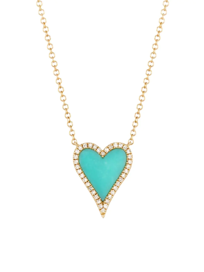 Shop Saks Fifth Avenue Women's 14k-yellow-gold, Diamond & Composite Turquoise Heart Necklace
