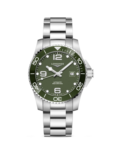 Shop Longines Men's Hydroconquest Stainless Steel Bracelet Watch In Green
