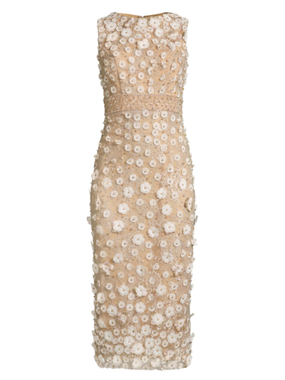 Shop Mac Duggal Women's Floral Beaded Sheath Dress In Ivory Beige