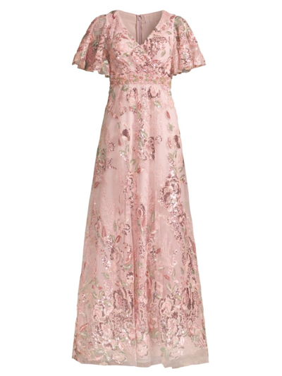 Shop Mac Duggal Women's Flutter Sleeve Floral Gown In Rose Pink