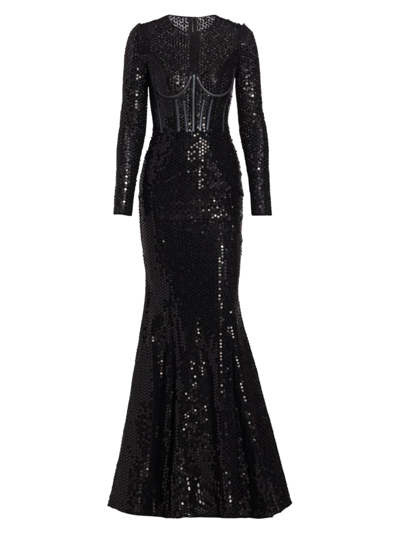 Shop Dolce & Gabbana Women's Sequin-embellished Corset Gown In Nero