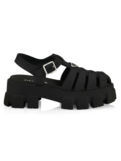 Shop Prada Women's Rubber Cage Platform Sandals In Nero