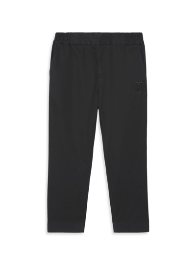 Shop Burberry Little Boy's & Boy's Leonard Twill 'tb' Logo Trousers In Black