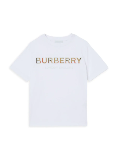 Shop Burberry Little Kid's & Kid's Eugene Logo T-shirt In White