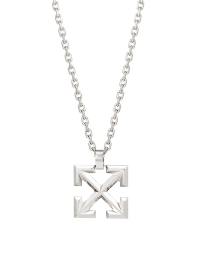 Shop Off-white Men's Arrow Brass Necklace In Silver