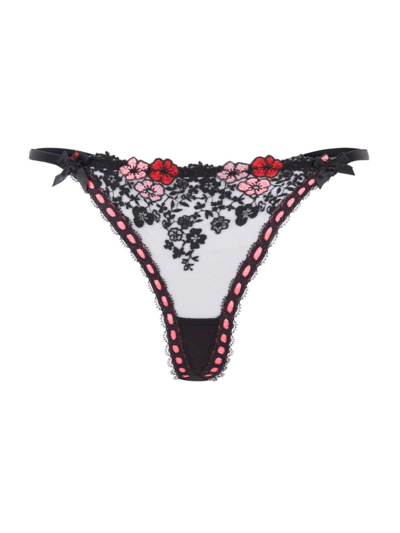 Shop Agent Provocateur Women's Petunia Embroidered Thong In Black Pink Red