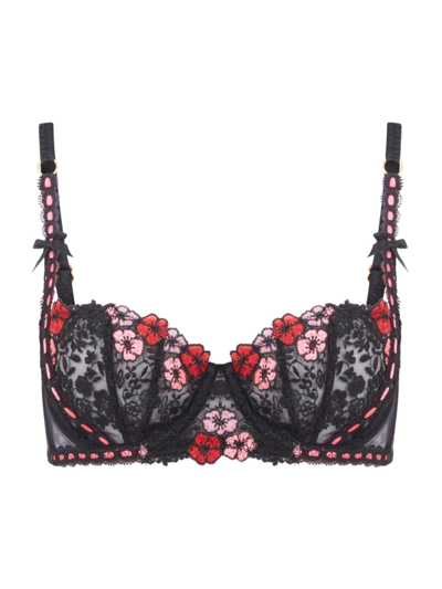 Shop Agent Provocateur Petunia Floral Lace Balconette Bra In Black Pink Red