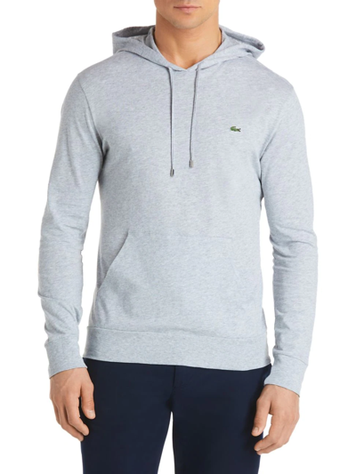 Shop Lacoste Men's Cotton Pullover Hoodie In Silver