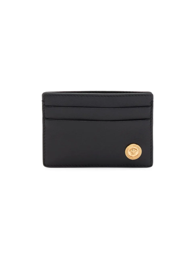 Shop Versace Men's Smooth Leather Cardholder In Black  Gold