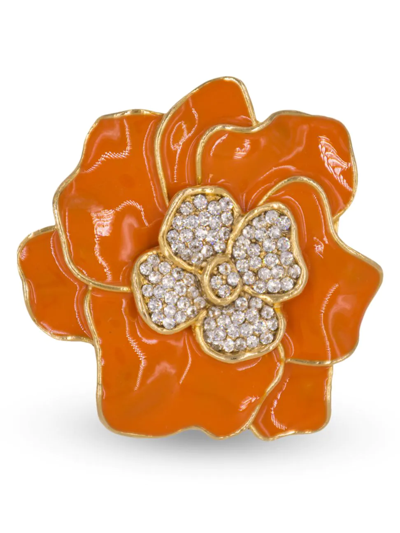 Shop Nomi K 24k Goldplated Crystal & Enamel Spring Flower Napkin Ring Set In Orange