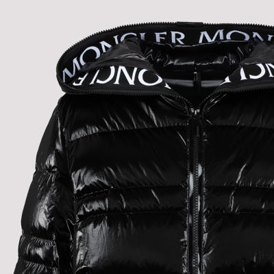 Tharon Hooded Logo Text Puffer Jacket In Black