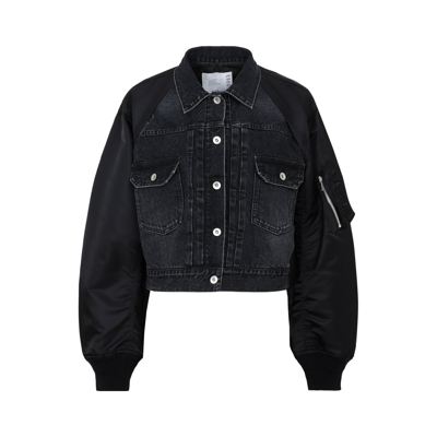 Shop Sacai Denim And Nylon Mix Blouson Jacket In Black