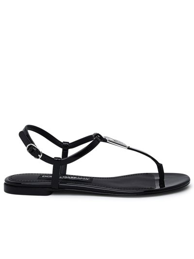 Shop Dolce & Gabbana Black Leather Dg Flip Flop Sandals