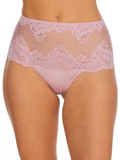 Shop Le Mystere Lace Allure High-waist Thong In Adobe Rose